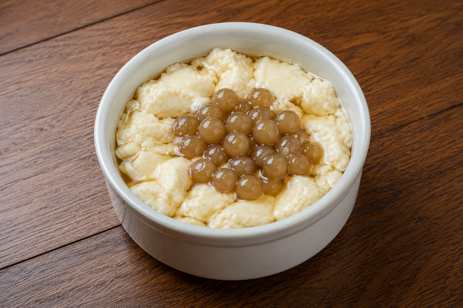 Taho with Sago — warm silken tofu with chewy tapioca pearls and arnibal syrup